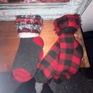 Cozy Red and Black Plaid Socks 2 pair
